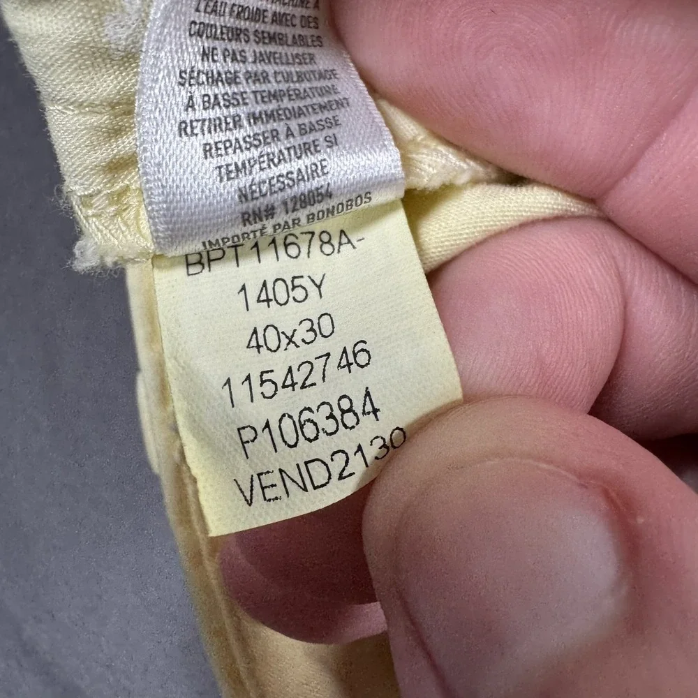 Bonobos Pants Mens 40x30 Yellow Athletic Fit Stretch Chino Casual Lightweight